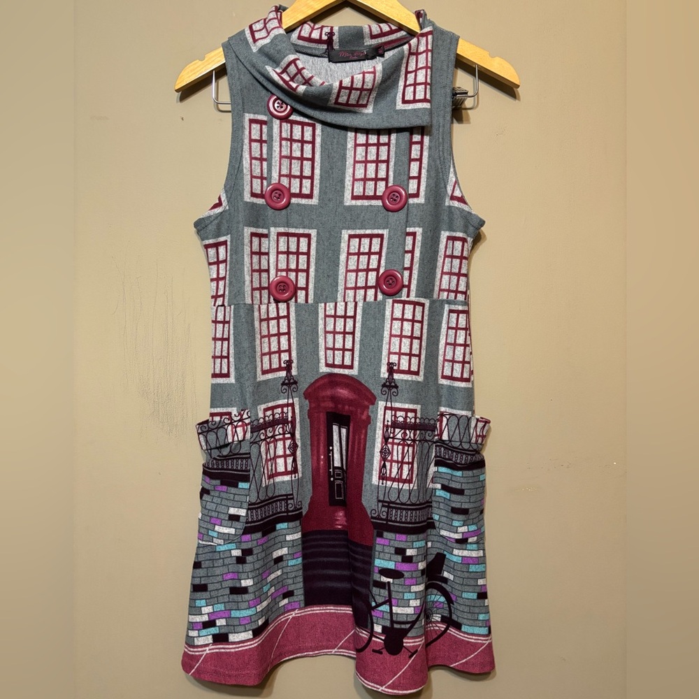 MISS STYLE Art To Wear City Graphic Knit Sleeveless Dress